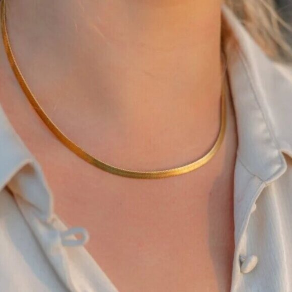 Classic Herringbone Necklace Waterproof Gold Chain Necklace Beautiful Necklace - Picture 8 of 12